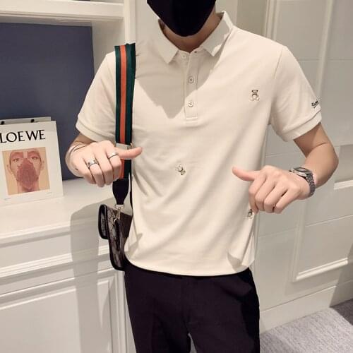 Summer Bear Embroidery POLO Shirts Men Slim Casual Business Short Sleeve Polo Shirt Lapel Tee Tops Street Wear Male Clothing