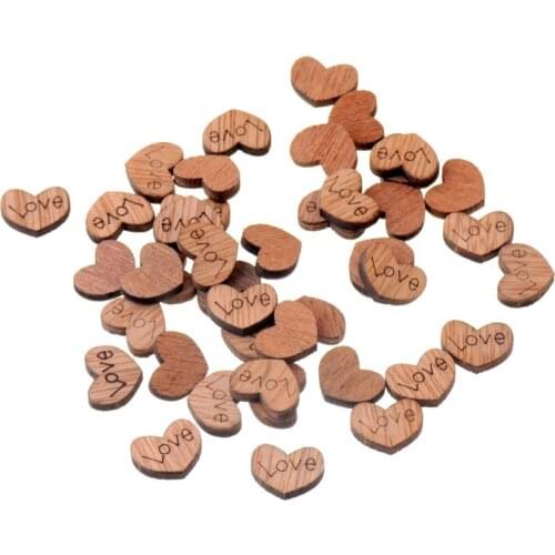 Best Quality 100Pcs Flatback Wood Craft Decoration Promotions Scrapbooking Embellishments Love Heart Styles