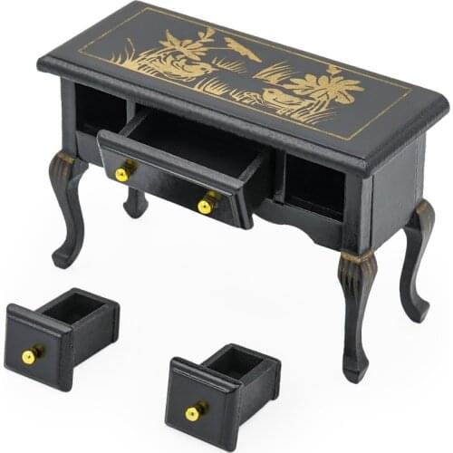 Odoria 1:12 Miniature Wooden Dressing Table with 3 Drawers Vanity Desk Furniture Dollhouse Accessories Doll House Decoration