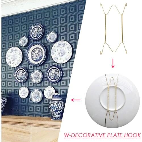 Wall Display Plates Dish Hangers Holder New Design W Type Dish Spring Holder Invisible Hook Home Decor 6/7/8/10/12/14/16 Inch
