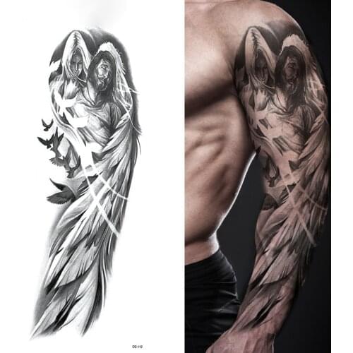 New Full Arm Tattoo Sticker Waterproof Temporary Tiger Crown Lion Jesus Virgin The Body Art Women Men Tattoo Sticker