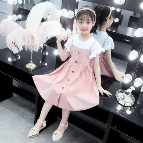 New 2021 Summer Girls T-shirt Strap Dress 12 Childrens Clothing 11 Clothing 9 Student Fashion Dresses 7 Children 8 Years Old