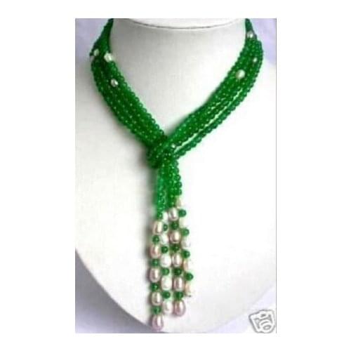 New Style Hot sale*6mm Green Jade+ Freshwater White Pearl scarf form necklace 50"