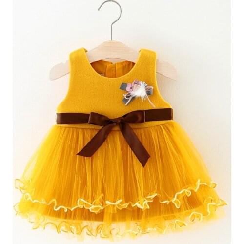 2017 autumn winter clothing baby infant princess tutu dress girls lace flower bow thick warm beautiful dresses