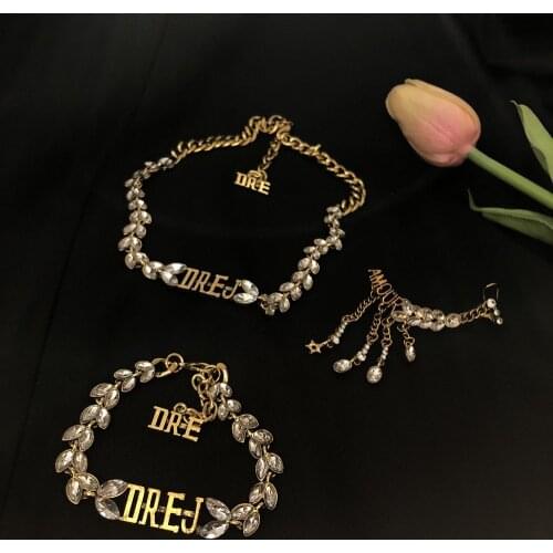 Necklace Ring Earrings for Women Letter Wheat Retro Crystal Jewelry Wing Tassel Earrings Earrings Jewelry Wholesale