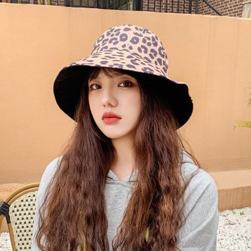 Two Side Leopard Bucket Hat For Women Reversible Panama Travel Sun Hat Summer Ladies Beach Sun Protection Fisherman Hats