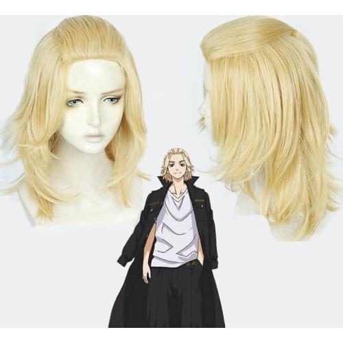 Anime Tokyo Revengers Mikey Cosplay Wig Manjiro Sano Long Blond Curly Hair Heat Synthetic Wig Cap Halloween Men Women Wig