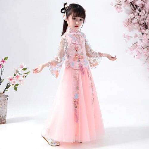 Princess Pink Floor Length Flower Girl Dresses 2019 New Lace Embroidery Girls Pageant Dress First Communion Dresses Party Gown