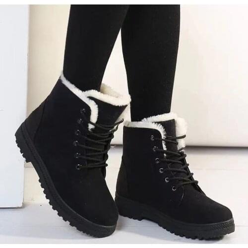 Hot Women Boots Winter Warm Snow Boots Women Botas Mujer Lace Up Fur Ankle Boots Ladies Winter Women Shoes Black NM01