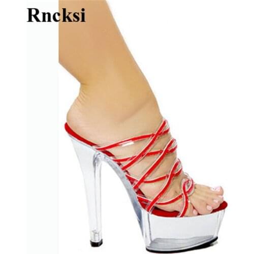 Rncksi Mult Color Fashion New Wedding Shoes Clear Platform Slippers 15cm High-Heeled Women Shoes Party Sexy Starps r Shoes