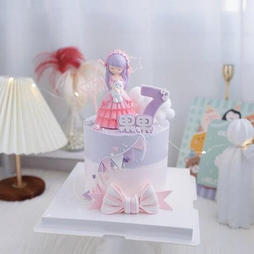 Cartoon Cute Lolita Girls Dream Straw Cake Topper for Kids Happy Birthday Party Decor Baking Supplies Baby Shower Dessert Gifts