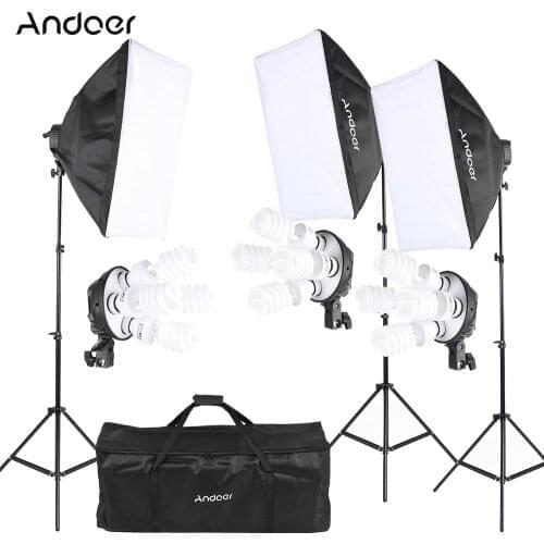 Andoer Photography Studio Light Lighting Tent Kit Photo (12*45W Bulb+3*4in1 Bulb Socket+3*Softbox+3*Light Stand+Carrying Bag)