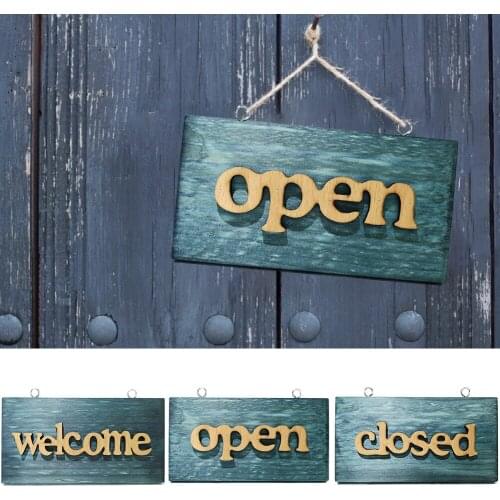 Vintage Wooden Open Closed Welcome Sign Plaque Blue Cafe Shop Door Hanging Sign Sign Type:Welcome/Open/Closed for Shop and Store