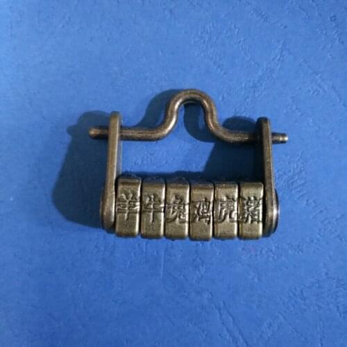 Vintage style Brass bronze Engraved 12 zodiac antique copper lock Press Button Tricky Padlock decoration metal handicraft