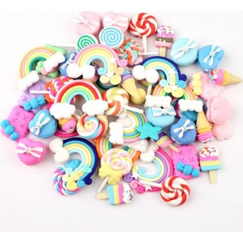 XUNZHE 10-50Pcs Mix Candy Lollipop Accessories Polymer Clay Figurines DIY Phone Patch Arts Material Kids Toys Gift Slimes Filler