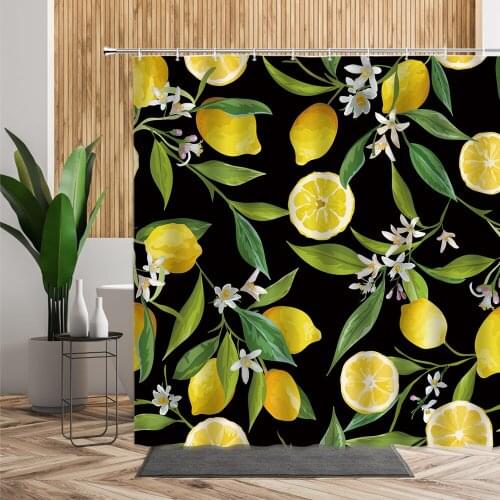 Yellow Nature Fruit White Flower Shower Curtain Exotic Lemon Bath Curtains Waterproof Douchegordijn Summer Floral Bathroom Decor