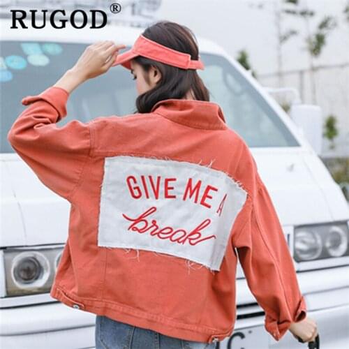 RUGOD Korean chic patch designs jeans jacket women Fashion single-breasted oversized denim jackets casual female clothing 2019