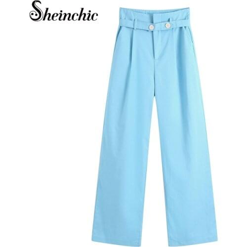 Sheinchic Womens 2021 Autumn New Fashion Chic Pants Vintage High Waist Zipper Fly with Belt Female Ankle Trousers Mujer