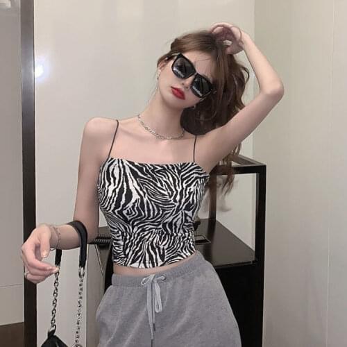 Women Tanks Tops Zebra Stripe Sling Spring and Summer Tube Top Camis Crop Top For Women