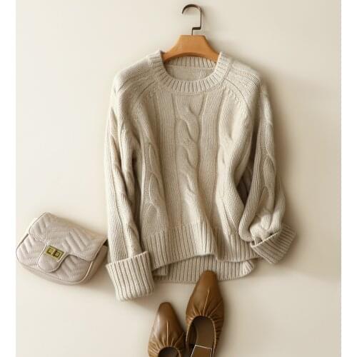 Winter thick 8 ply 100% cashmere sweater women crew neck long sleeve pullover cable knitted ladies fashion warm knitwear