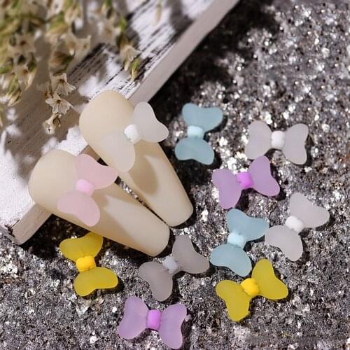 10 PCS 3D Aurora Various Jelly Milky-Tea Frosted Leather Bowknots Arylic Nail Art Rhinestone Decorations Manicure DIY SNTP7