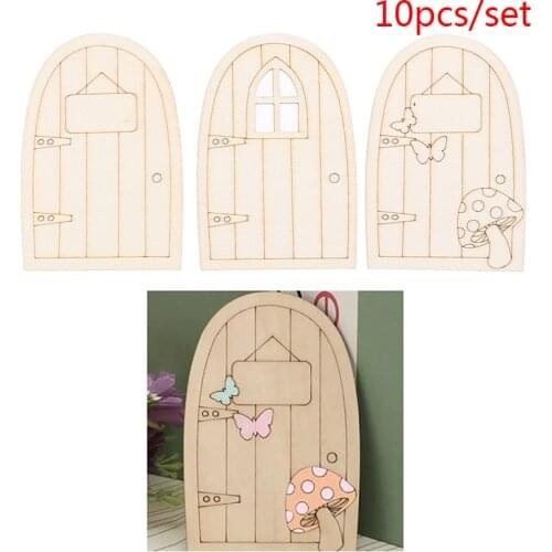10pcs Mushroom Elf Wood Doors Lovely Mini Fairy Door Garden Miniature Decoration
