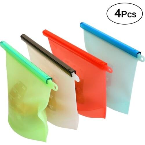 1000ml Silicone Food Storage Bags Wear-resistant Food Grade Reusable Food Fresh-keeping Bag 4pcs Kitchen Tool Food bag