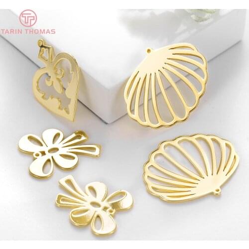 6PCS 36x21MM 22x29MM 24K Gold Color Brass Flower Shell Fox Charms Pendants High Quality Diy Jewelry Findings Accessories