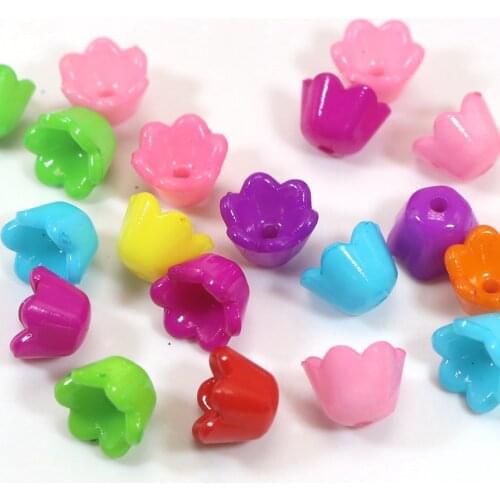 200 Mixed Bright Color Acrylic Bell Trumpet Flower Beads Cap 9X7mm
