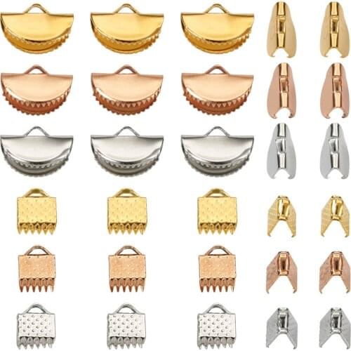 450pcs Iron Metal Ribbon Crimp Ends Caps Cover Clasps For Tassel Leather Clip Fastener Connectors DIY Earrings Bracelet Jewelry