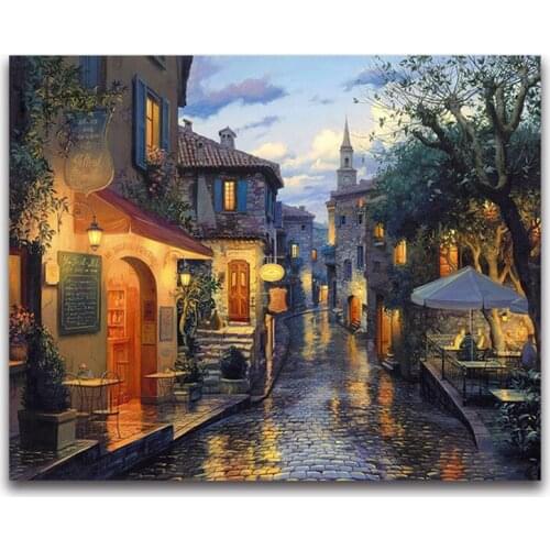 5D Diy Diamond Embroidery mosaic city scenery Full square Diamond painting Cross stitch wine store round Wall StickerZP-2165