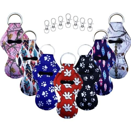 7 Set New Year Gifts Neoprene Chapstick Holders Lipstick Cases Cover Portable Balm Holders Fashion Style Keychain Party Gifts