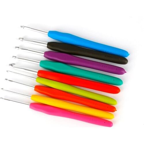 9Pcs 0.6-1.75mm Colorful Silicone Soft Handle Crochet Hook Set Knitting Needle Handmade DIY Knitting Crochet Craft Tool