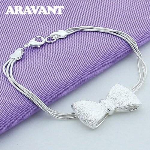 925 Jewelry Multi Layer Bracelets Beautiful Bow Knot Bracelet For Girls Silver Plated Jewelry Gifts