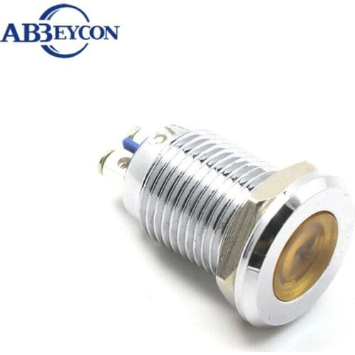 ABBEYCON Flat round LED IP67 brass nickel plated pilot light blue orange green yellow white red 12mm waterproof indicator