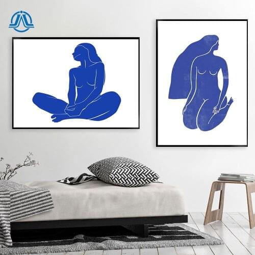 Abstract Poster Blue Nude Women Wall Art Canvas Painting Nordic Decoration Simple Print Modern Wall Pictures for Living Room