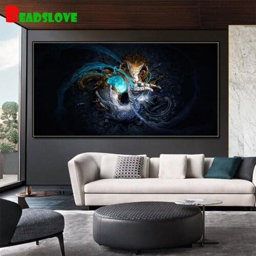 D DIY Diamond Painting Living Room Decor Golden Silver Cat Crown Surreal Style Black And White Anime Full Square Round Drill