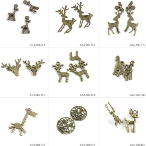 Antique Bronze Tone Jewelry Making Charms Sika Deer Fawn Signs Cute Giraffe Christmas Xmas Head Buck Bracelet Pendant Necklace