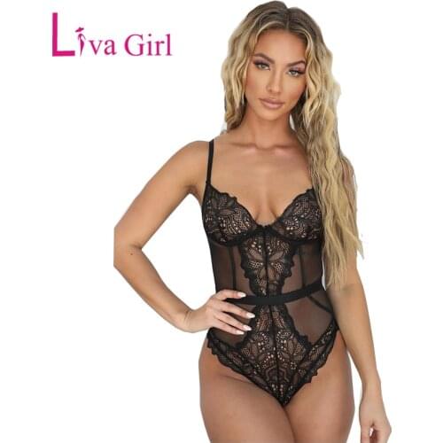 LIVA GIRL Black Lace Sexy Bodysuit Woman Bustier Summer Sheer Mesh Sleeveless Bodycon Bodysuits Female Clothing Club Body Tops