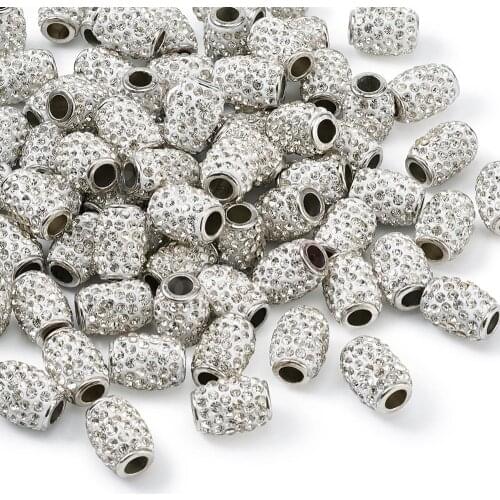 100pcs Handmade Polymer Clay Rhinestone Beads Barrel Beads with Brass Single Cores Crystal DIY Necklace Bracelet Findings