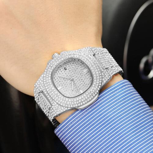 Male Top Brand Luxury Diamond Watch Men Quartz Gold HIP HOP Watches Stainless Steel Watch Clock Relogio Masculino Dropshipping
