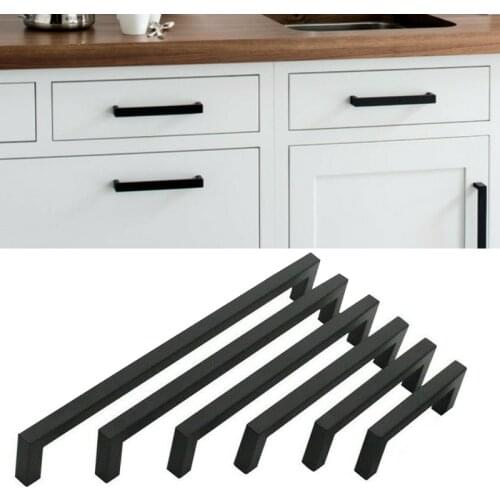 Black Cabinet Handles and Knobs Square Stainless Steel Furniture Pulls Bar Kitchen Door handles Cupboard Wardrobe Drawer Knob