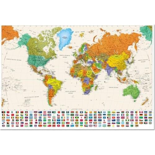 Colorful World Map with National Flag Poster Size Wall Decoration Large Map of The World 200x136cm Waterproof canvas map