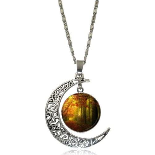 EJ Glaze For Unisex Gift Autumn Leaf Fashion Necklace Handmade Moon Shape Choker Necklace Jewelry Multi Designs