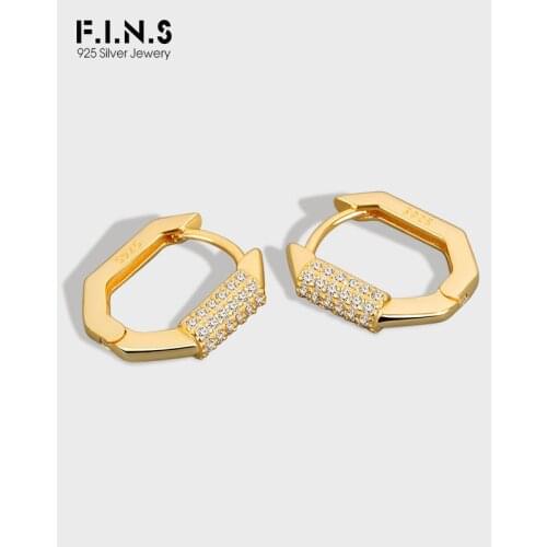 F.I.N.S Genuine 925 Sterling Silver Hoop Earrings Geometry Cubic Zirconia Silver 925 Earrings Woman Prevent Allergy Fine Jewelry