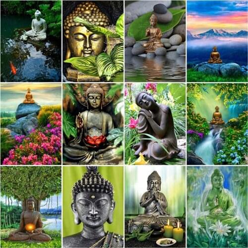 HUACAN DIY Full Square Diamond Painting Portrait Buddha Religion Rhinestone Of Picture Cross Stitch Mosaic Diamond Decoration