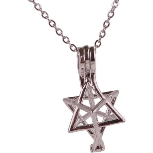 K1647 Copper double Fairy Pentagram Bead Pearl Cage Aroma Essential Oil Diffuser Locket Necklace with stainless steel chain