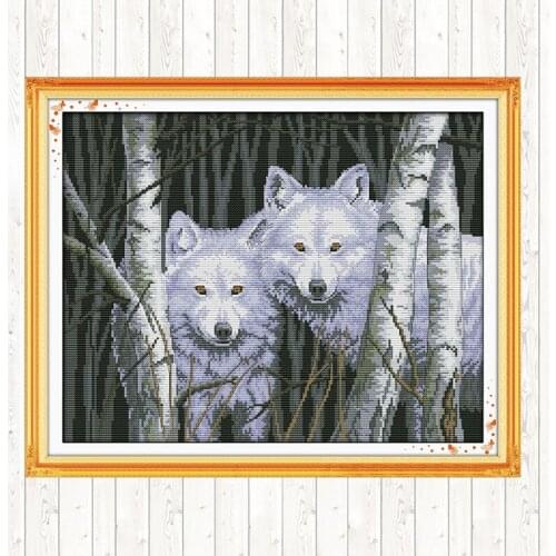 Wolves In Woods Cross Stitch Package 14ct 11ct Count Print Canvas Embroidery Kit Needlework Embroidery Patterns DIY Crafts Decor