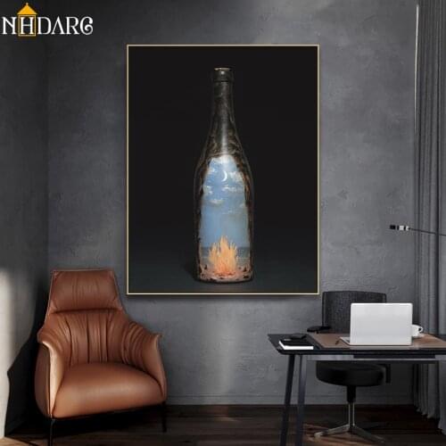 Classic Artwork Reproduction Magritte Feu Bouteille Posters and Prints Canvas Art Painting Wall Pictures for Home Decoration