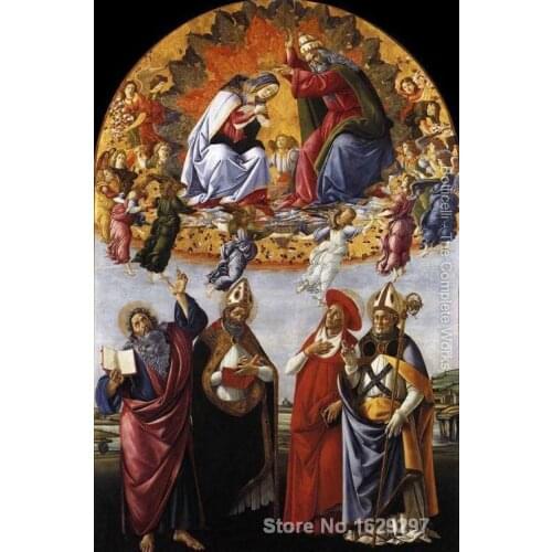 Coronation of the Virgin with St. John the Evangelist Augustine Jerome & Eligio Sandro Botticelli Canvas High quality Handmade